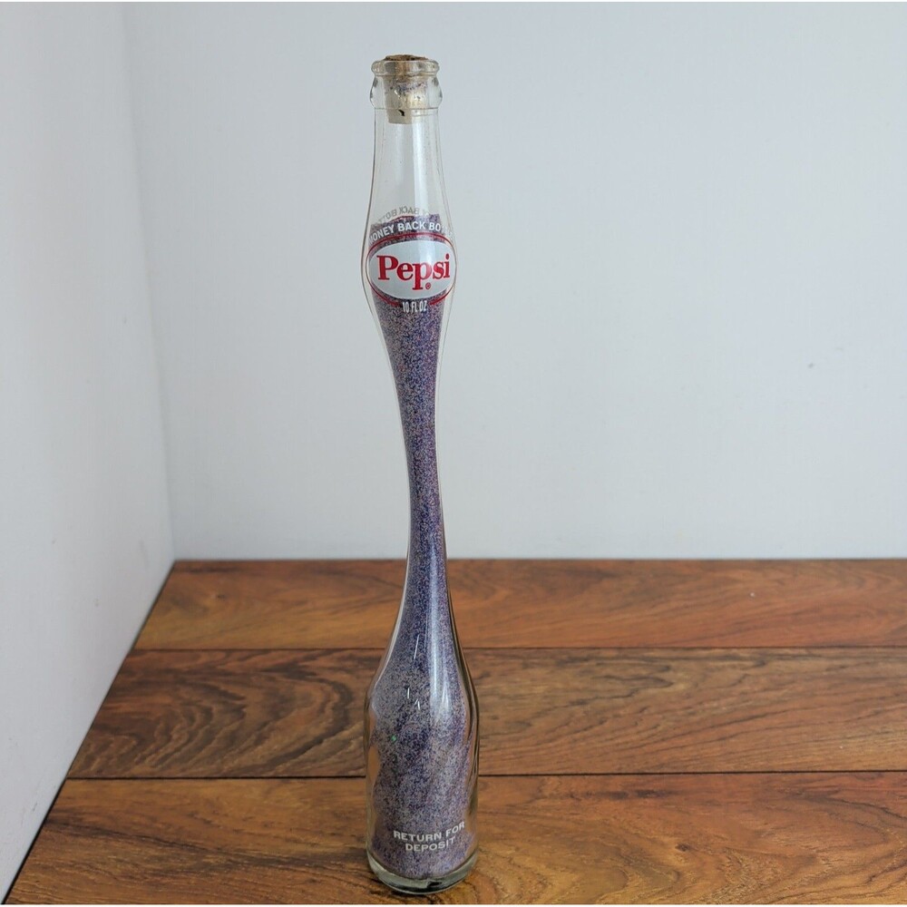 VTG Pepsi Bottle Art Stretched Glass 10 oz Sand Cork Carnival Prize Soda Pop 70s